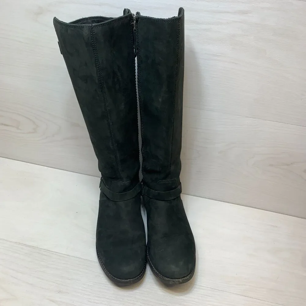 Teva De La Vina Tall Boots Women's‎ Size 7.5 Black Suede Riding Moto Waterproof